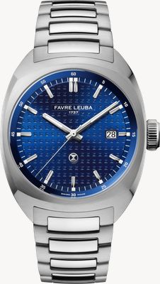 Favre Leuba Chief Date Automatic (40mm) Blue Monogram Pattern Dial / Stainless Steel Bracelet 00.20102.102.02.200