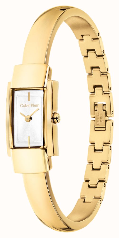 Calvin Klein Moderne Quartz (15mm) Silver Sunray Dial / Gold PVD Bangle Bracelet 25100184 - alternate view 2
