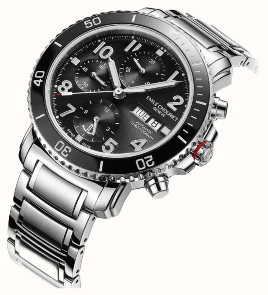 Emile Chouriet Challenger Deep Automatic Chronograph (43.5mm) Black Sunray Dial / Stainless Steel Bracelet 22.1169.G.6.AW.59.6 - alternate view 2