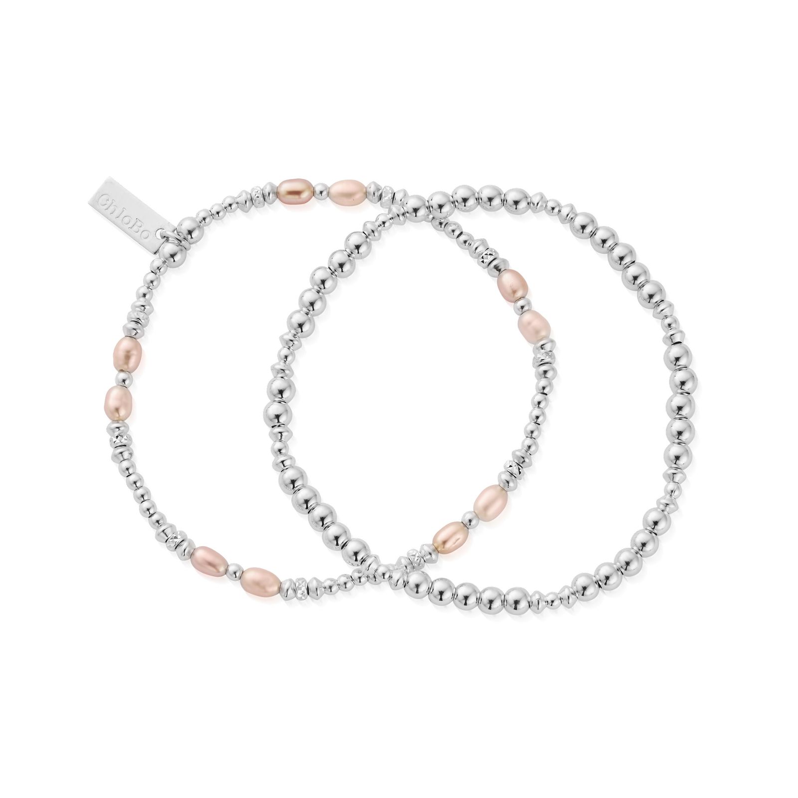 ChloBo SBSETPP Pink Pearl Bracelet Set of 2 – 925 Sterling Jewellery