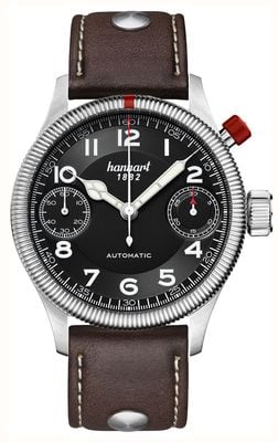 Hanhart PIONEER MonoScope Automatic Chronograph (45mm) Black Dial / Dark Brown Leather Strap - M 733.210-0110