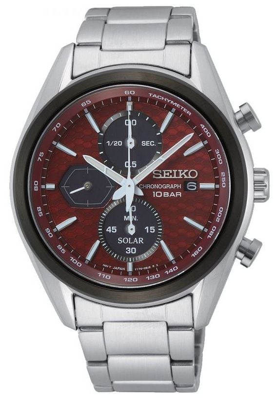Seiko SSC771P1 Men's Solar | Stainless Steel Bracelet | Red Watch