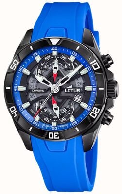 Lotus Vortex Quartz Chronograph (44mm) Blue & Black Transparent Dial / Blue Rubber Strap L18945/2