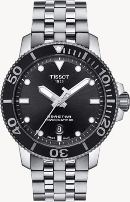 Tissot Men's Seastar 1000 Powermatic 80 Black Dial Stainless Steel Watch T1204071105100