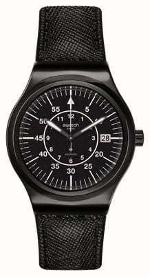 Swatch SISTEM SLATE Automatic (42mm) Black Dial / Black Textile Leather Strap YIB400