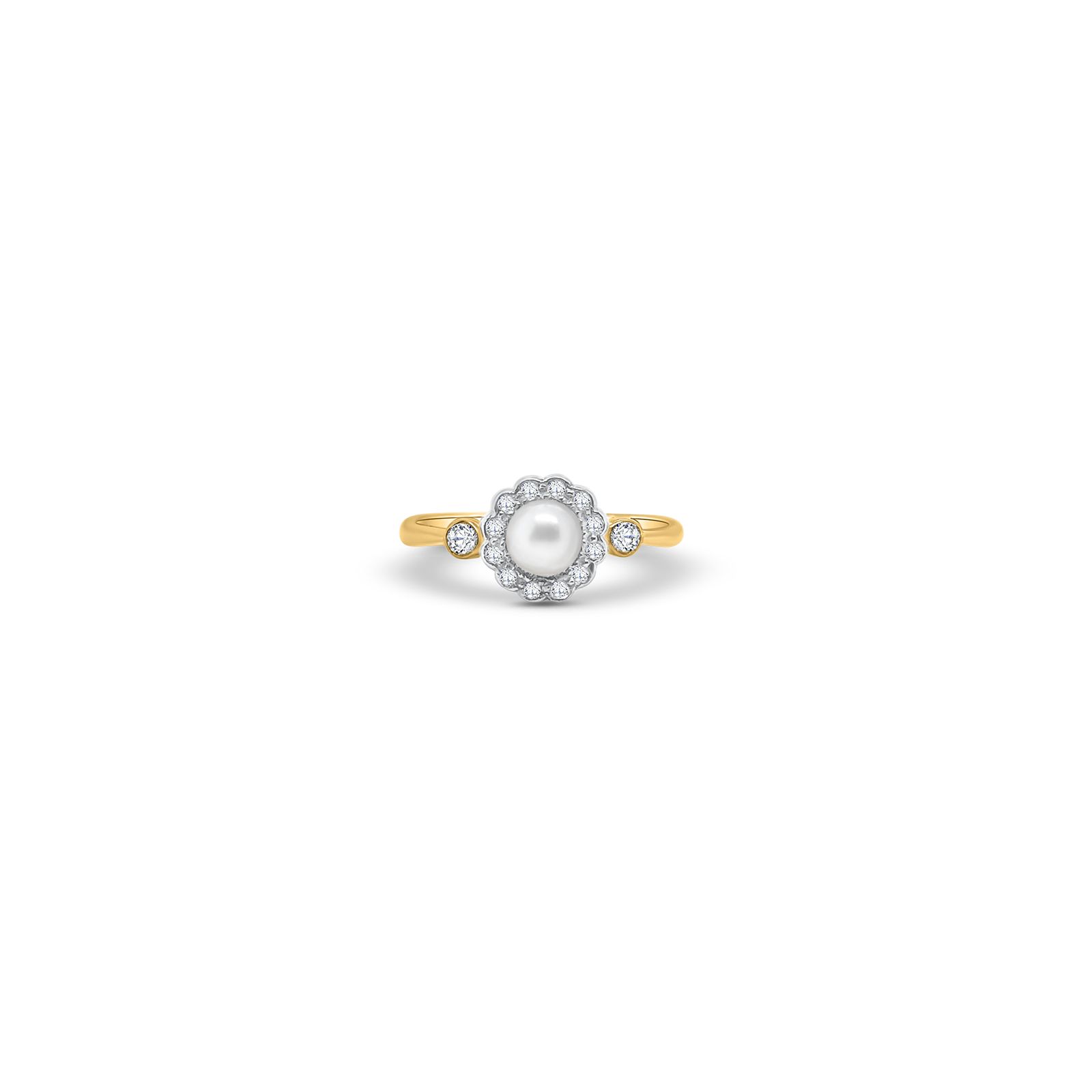 Pre-owned J4498 14ct Yellow Gold Pearl Diamond Ring Jewellery