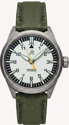 RZE Resolute Type A Automatic (39.5mm) Polaris White Dial / OD Green TecTuff Leather Strap Watch RES-TYPEA-PW