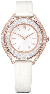 Swarovski Crystalline Aura Quartz (35mm) Silver Dial / White Leather Strap 5730146