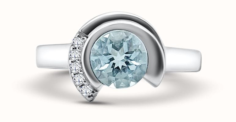 18ct White Gold Aquamarine Diamond Ring JM1005