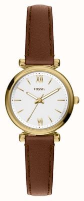 Fossil Carlie Three-Hand Quartz (28mm) White Dial / Brown Leather Strap ES5464