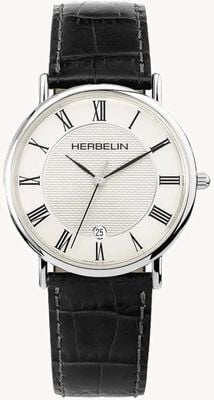 Herbelin Men's Classic Black Leather Strap White Dial 12248AP08