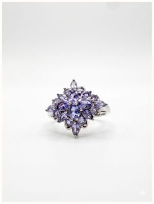 Pre-owned Silver Purple Stone Cluster Ring J8211