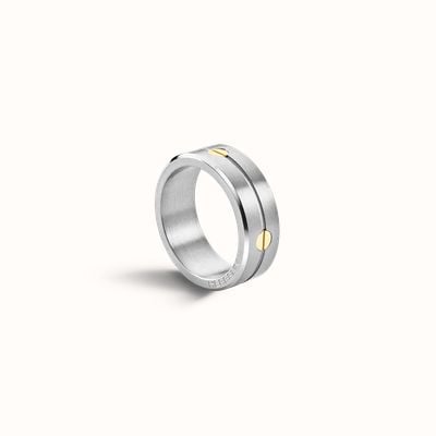 Herbelin Newport Ring - Brushed And Polished Stainless Steel With 9k YG Screws - 8mm (Size 58) RN8ABG2N 58