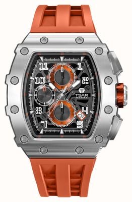 TSAR BOMBA Elemental Series Quartz Calendar (43.5mm) Black Dial / Orange Silicone Strap TB8204Q-11