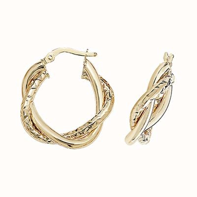 James Moore TH 9CT YEL GOLD 15MM DC HOOP EARRINGS ER988-15