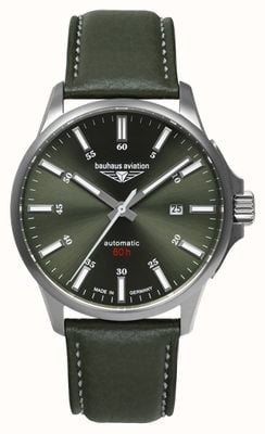 Bauhaus Aviation Titanium Automatic 60h (42mm) Dark Green Dial / Green Leather Strap 28644