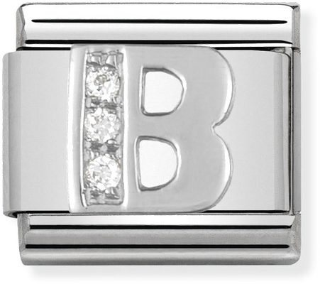 Nomination Classic Letter B Sterling Silver & Steel Cubic Zirconia Charm 330301/02