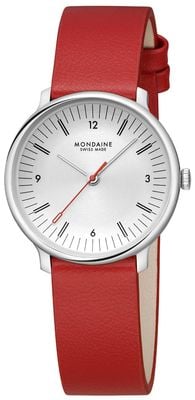 Mondaine Doppio (33mm) Off-White Dial / Red Vegan Grape Leather Strap MLE.33110.LCV