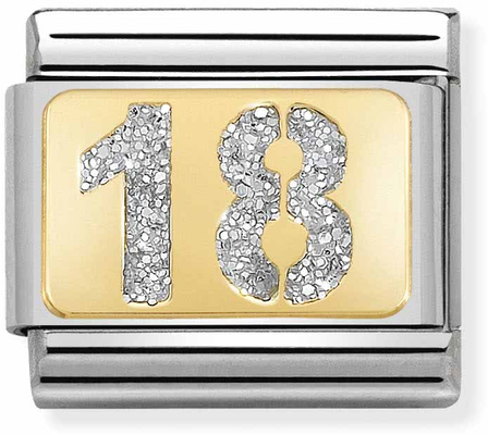 Nomination Classic GLITTER PLATES In Steel Enamel And 18ct Gold 18 SILVER Charm 030224/01