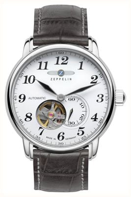 Zeppelin LZ 127 Graf Zeppelin Open Heart Automatic (40mm) White Dial / Grey Leather Strap 7666-1