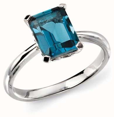 Elements Gold 9ct White Gold Rectangle London Blue Topaz Ring GR504T 52