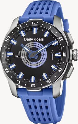 Festina Connected Full D Hybrid Smartwatch (44mm) Digital Display / Blue Silicone Strap F23305/2