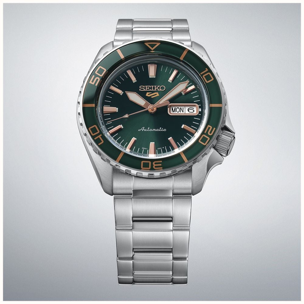 Seiko 5 Sports SKX SNZH Automatic (42.5mm) ‘Tweed Green’ Dial / Stainless Steel Bracelet Watch HDB005K1 - alternate view 2