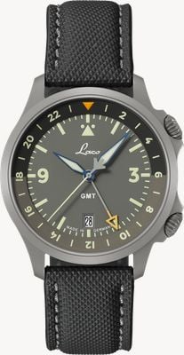 Laco Frankfurt GMT Grau Automatic (40mm) Grey Dial / Black Fibertech & Striped Nylon Straps Watch 862188