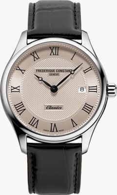 Frederique Constant Classics Quartz Date (40mm) Cream Clous de Paris Guilloché / Black Leather Strap FC-220CR5B6