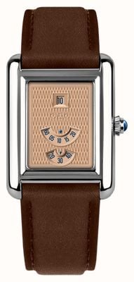 Out Of Order Forma Venti Automatic Jump-Hour 'Salmon' (30.5mm) Salmon Guilloché Dial / Brown Leather Strap Watch F20473C.316 Out Of Order Forma Venti Automatic Jump-Hour 'Salmon' (30.5mm) Salmon Guilloché Dial / Brown Leather Strap Watch F20473C.316