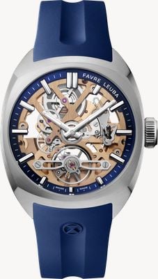 Favre Leuba Chief Skeleton Automatic (40mm) 4N18 Gold Skeleton Dial / Blue Rubber Strap 00.20105.103.02.302