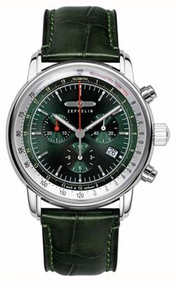 Zeppelin Men's LZ 14 Marine (42mm) Green Chronograph Dial / Green Leather Strap 8888-4