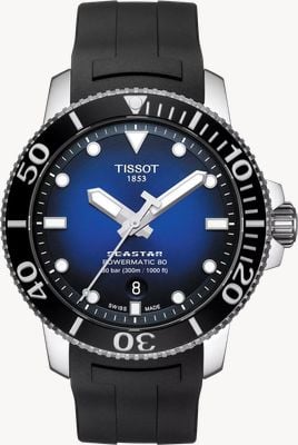 Tissot Seastar 1000 Powermatic 80 (43mm) Graded Blue Dial / Black Rubber Strap Watch T1209071704100
