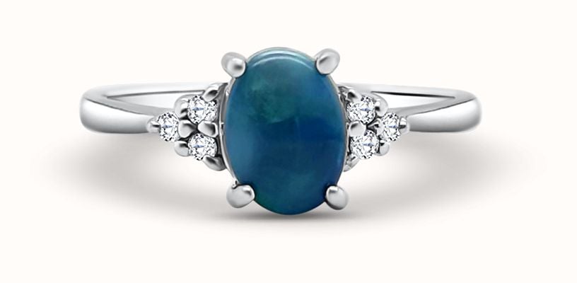 Pre-owned 9ct White Gold Opal Diamond Doublet Ring J40114