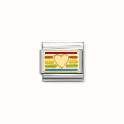 Nomination Composable Classic PLATES Steel Enamel And 18k Gold Rainbow HEART Flag 030263/24