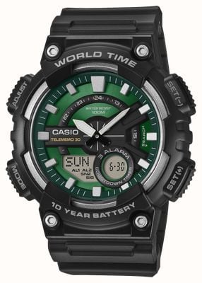 Casio Telememo 30 World Time Multi-Function (48.2mm) Green Dial / Back Resin Band AEQ-110W-3A2VEF