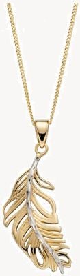 Elements Gold 9ct Y/g w/g Centre Feather Pendant GP2228