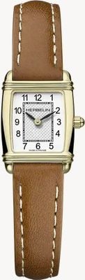 Herbelin Art Déco Quartz (17.8mm) White Guilloché Dial / Brown Leather Strap 17438P1N22GD