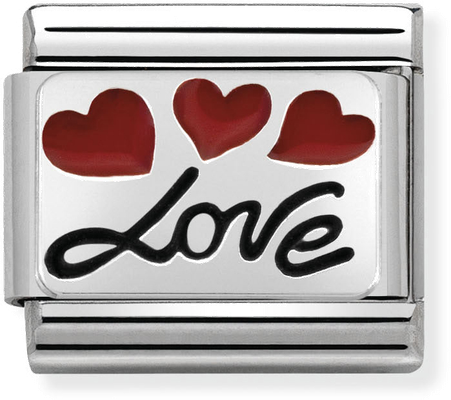 Nomination Classic Love in Italics Oxidised Sterling Silver & Steel Enamel Charm 330208/06