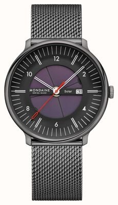 Mondaine Doppio Solar Skeleton (41mm) Solar Skeleton Dial / Black PVD Stainless Steel Mesh Watch MLE.41921.SM