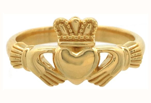 Burren Jewellery 18k Gold Plated Traditional Claddagh Ring With Plain Ring Band R1518