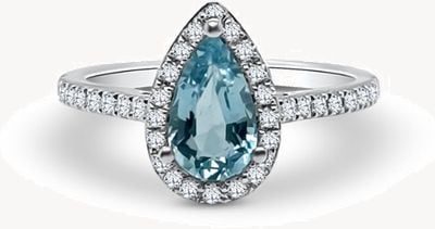 Bass Jewellery Platinum Pear Shape Aquamarine and Diamond Halo Ring J91763