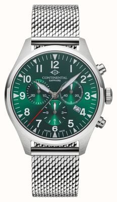 Continental Aviation Chronograph (42mm) Green Dial / Stainless Steel Mesh Bracelet 24452-GC101940
