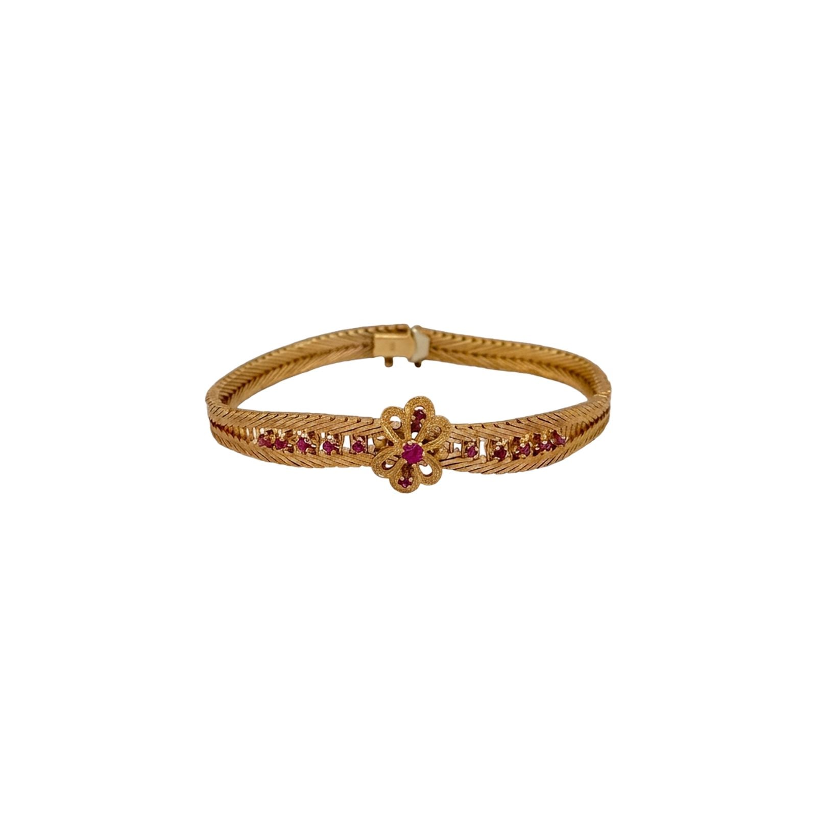 Pre-owned J49177 18ct Ornate Ruby Flower Bracelet Dia Cut Jewellery