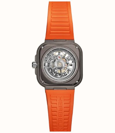 Herbelin Cap Camarat Square Titanium Automatic (40.5mm) Skeleton Dial / Orange FKM Rubber Strap 1846SQTDCMD - alternate view 3