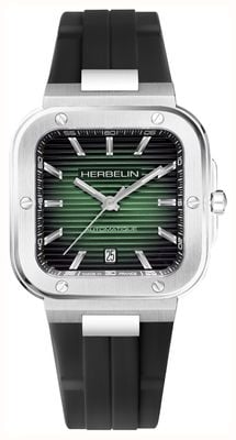 Herbelin Men's Cap Camarat Square Automatic (39mm) Green Dial / Black FKM Rubber Strap 1646A16CA