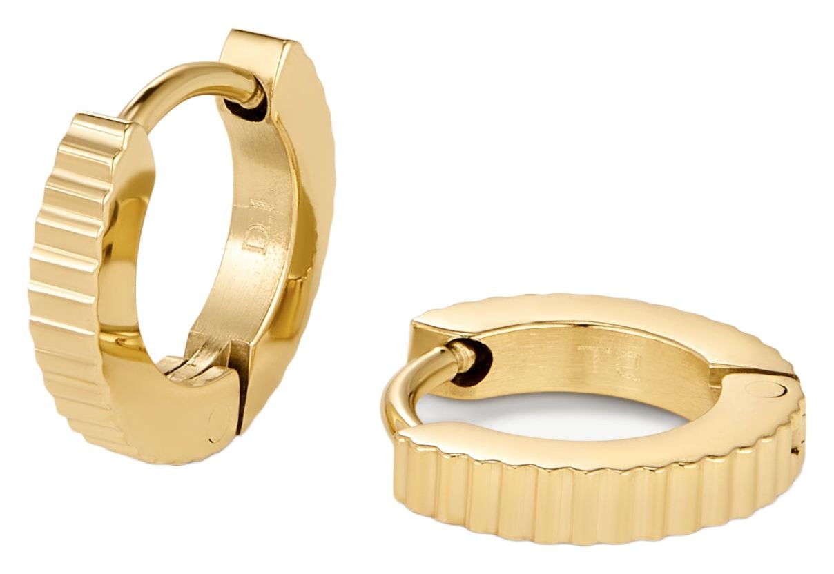 D.LOUISE SKE-033 Mini Pleat Gold Plated Huggies Jewellery