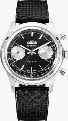 Vulcain Chronograph 70's Manual Winding (38mm) Black Sunray Dial / Black Rubber Strap Watch 640109A00.BAR200