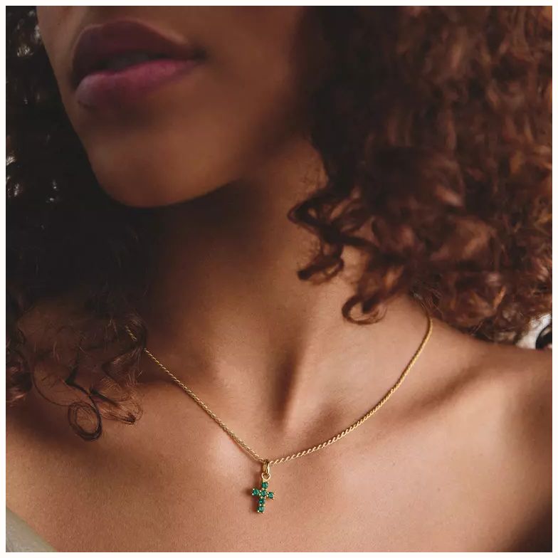 Thomas Sabo Thomas Sabo Gold-Toned Metal & Green Nanocrystal Cross Pendant CC1206-M01-6 - alternate view 3