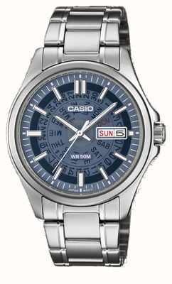 Casio MTP-E740 Series Day-Date Quartz (39.8mm) Transparent Blue Dial / Stainless Steel Bracelet MTP-E740-2A1VER Casio MTP-E740 Series Day-Date Quartz (39.8mm) Transparent Blue Dial / Stainless Steel Bracelet MTP-E740-2A1VER